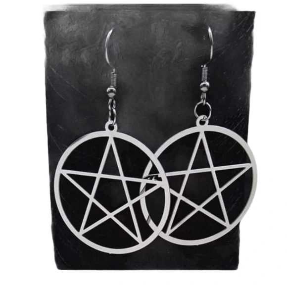 Stainless Steel Pentagram pentacle Earrings Wicca - Picture 1 of 6